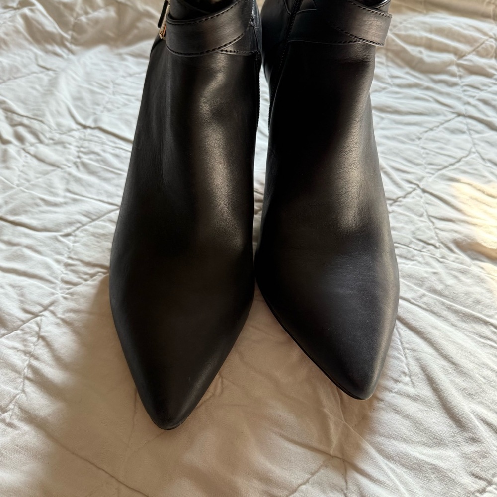 Vince Camuto Women’s Black Leather Strap Knee High Heel Boots - Picture 14 of 16